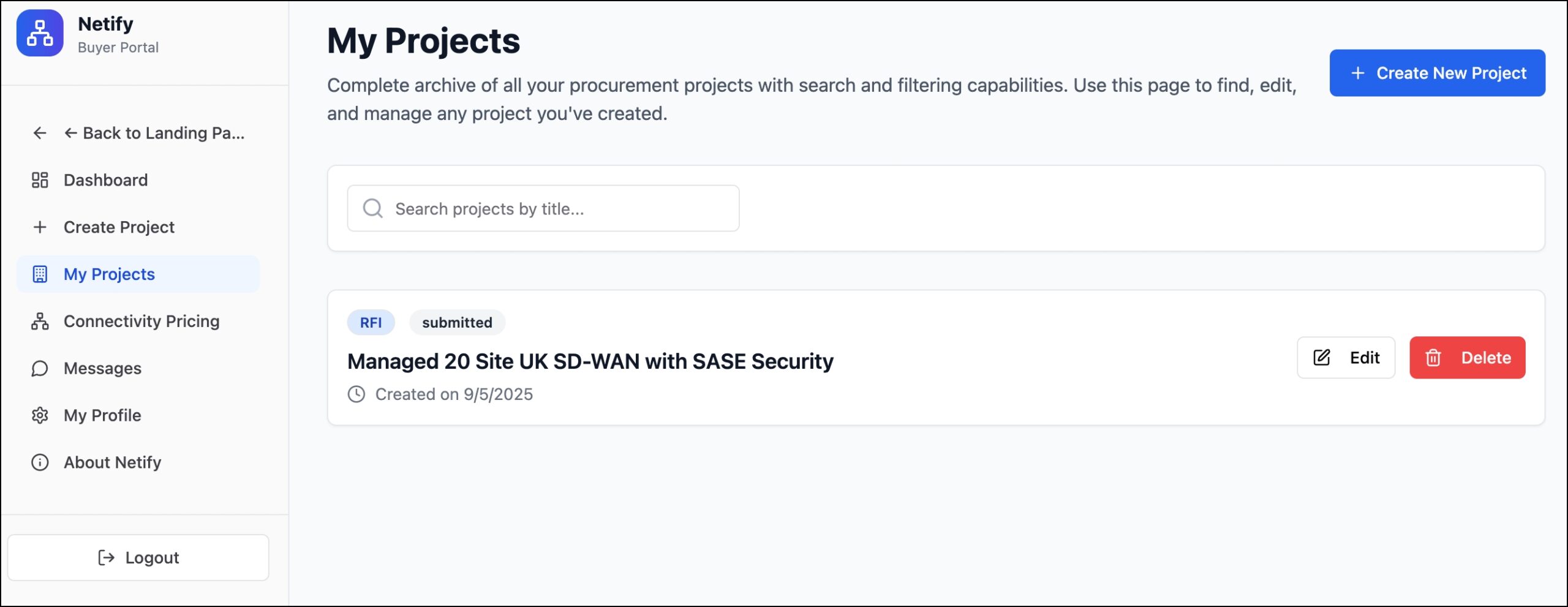 Netify My Projects Dashboard