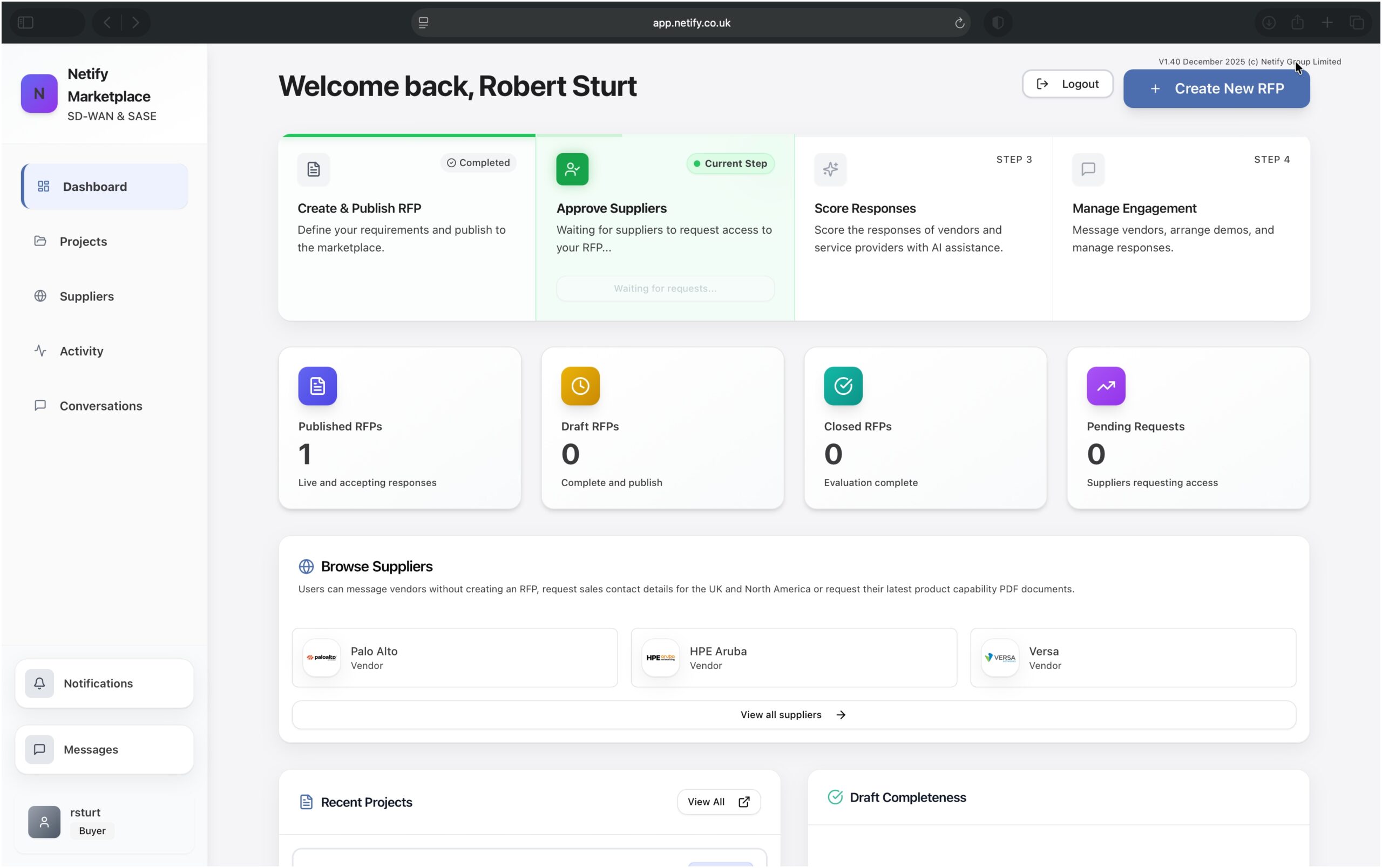 Netify RFP Builder Dashboard